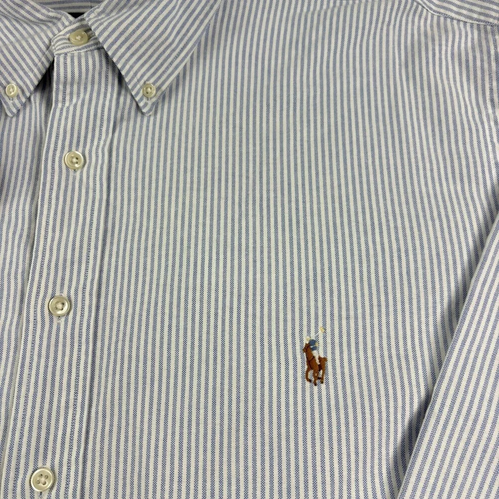 Polo Ralph Lauren Shirt Mens 2XB Big Blue Striped Flesh Pony Button Up